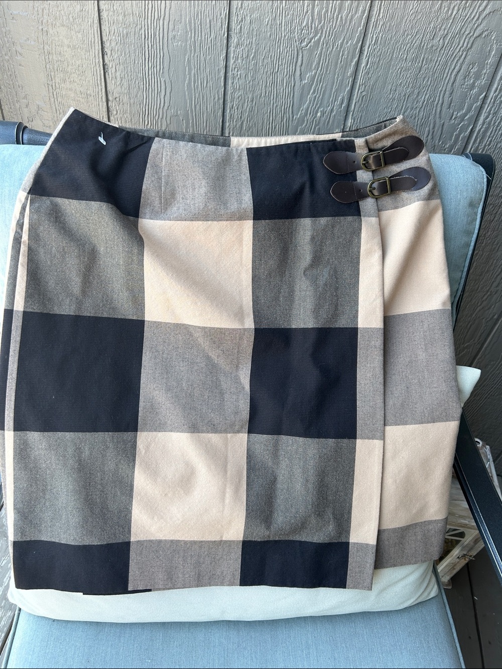 Checked Mini Wrap Skirt in Black and Tan